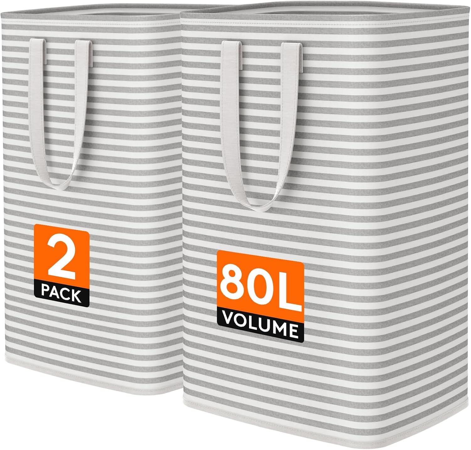 Collapsible Laundry Baskets, 80 L Each - 2 Pack, Waterproof, Grey
