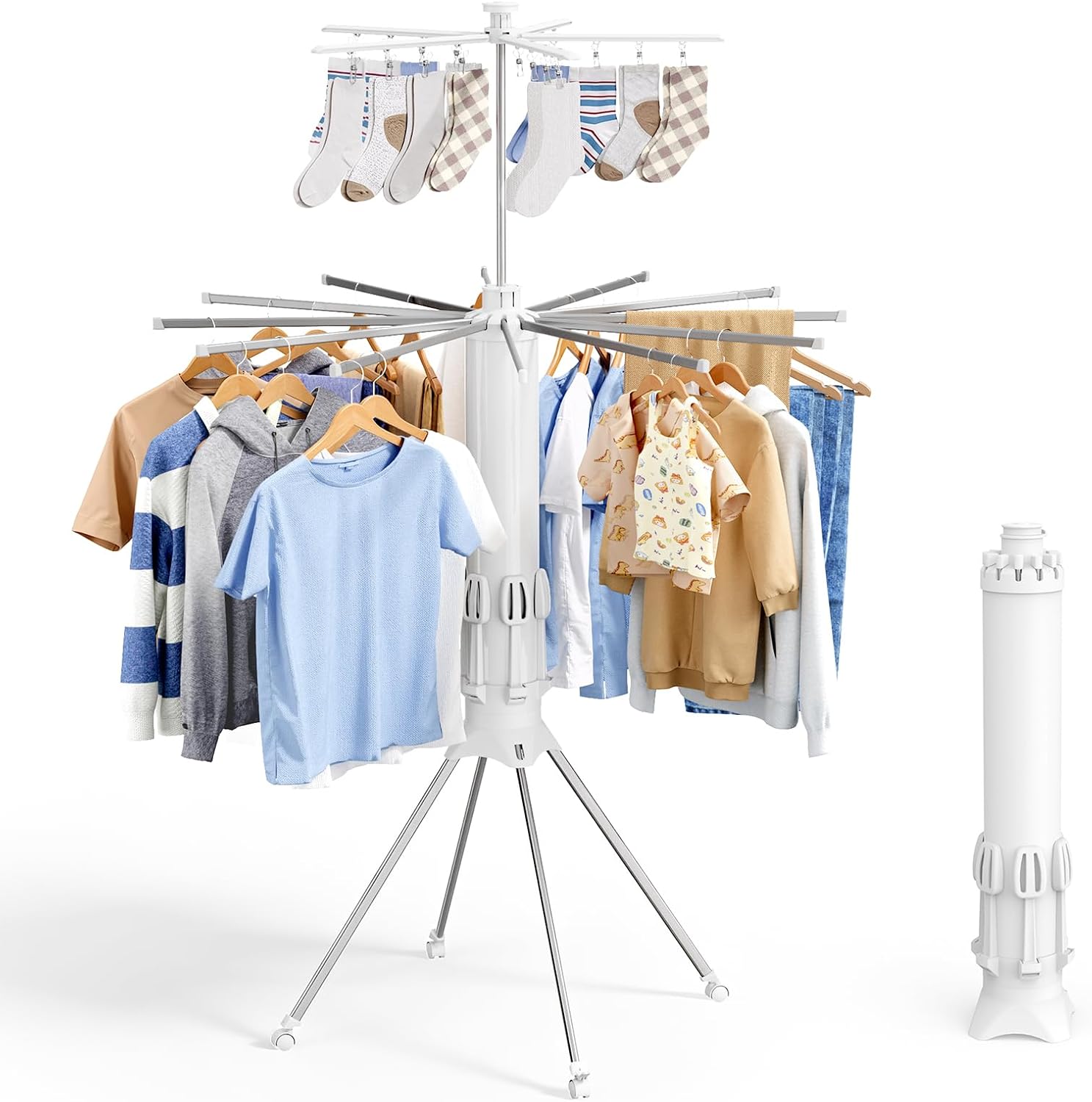 Foldable Drying Rack with 12 Steel Arms, Clips and Shoe Holder, 44 x 44 x 71 in - White
